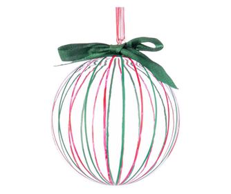 Set of 8 Christmas Tree Glass Baubles Green Pink Stripe Ø 10 cm