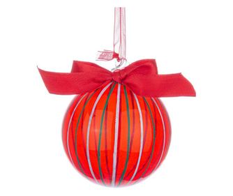 Set of 12 Christmas Tree Glass Baubles Green Red White Stripe Ø 8 cm