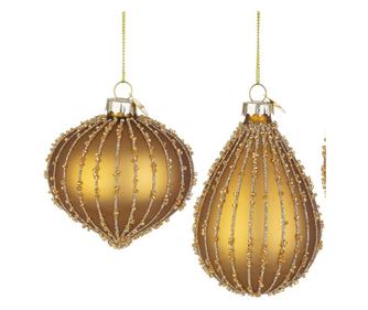 12 darabos karamell színű üveg karácsonyfadísz készlet