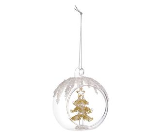 Set of 6 Christmas Tree Ornaments, Clear and Gold Glass Baubles, Jeliel Ø 8 cm