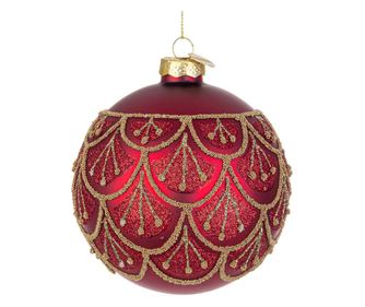 Set of 8 Christmas Tree Glass Baubles with Gold and Red Glitter Winslows Ø 10 cm