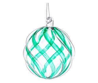 Set of 12 Christmas Tree Glass Baubles, Green and Transparent, Bling Ø 8 cm
