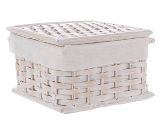 Set of 3 Homely Rattan Bamboo Storage Baskets, Natural/White, 17x17x8h; 20x20x10.5; 23x23x13h