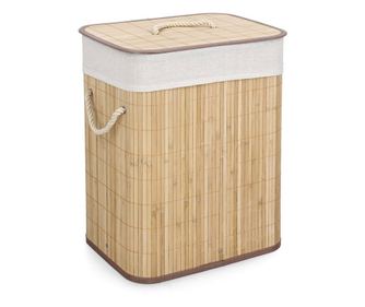 Koš na prádlo Nanda Bamboo, přírodní/bílý, 40x30x50 cm