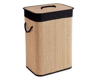 Natural Bamboo Laundry Basket with Black Fabric 40x30x60h
