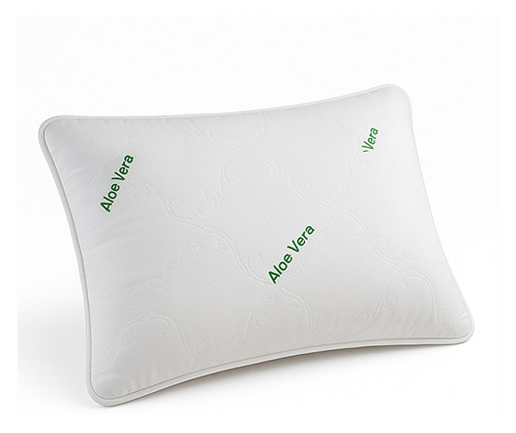 Perna matlasata aloe vera AloeDream Coneltex, dimensiuni 50 x 70 cm, dreptunghiulara, culoare alba, umplutura fibra siliconizata