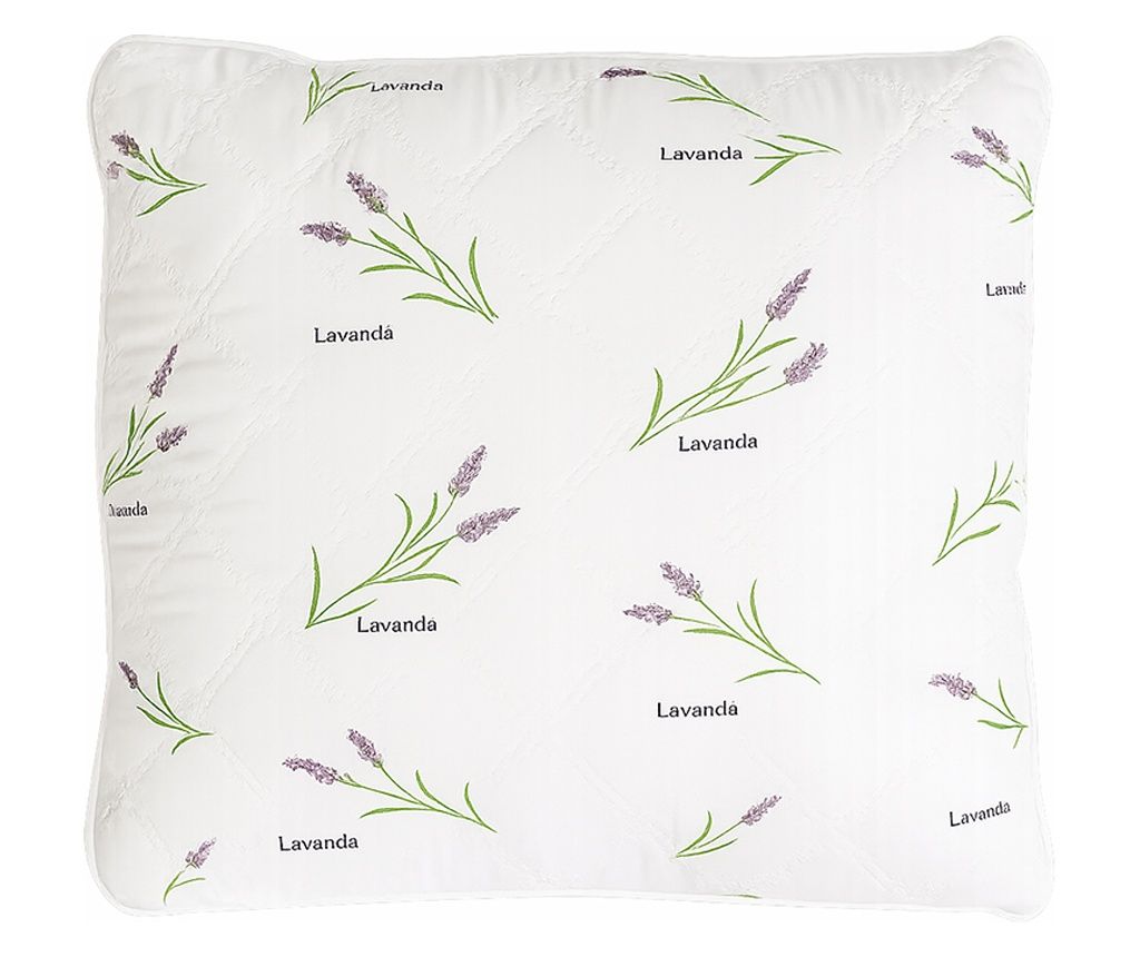 Perna matlasata antialergica lavanda LavenderDream Coneltex, dimensiuni 40 x 40  cm, patrata, culoare alba, umplutura fibra sili
