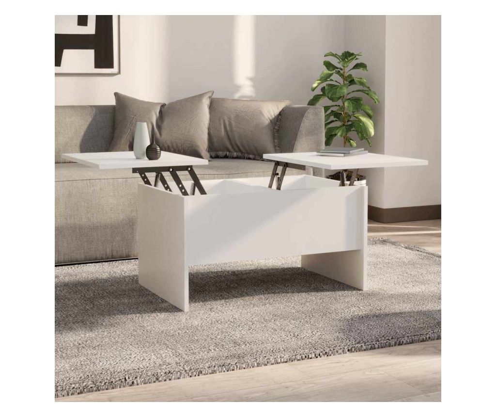 Măsuță de cafea, alb, 80x50x42,5 cm, lemn prelucrat