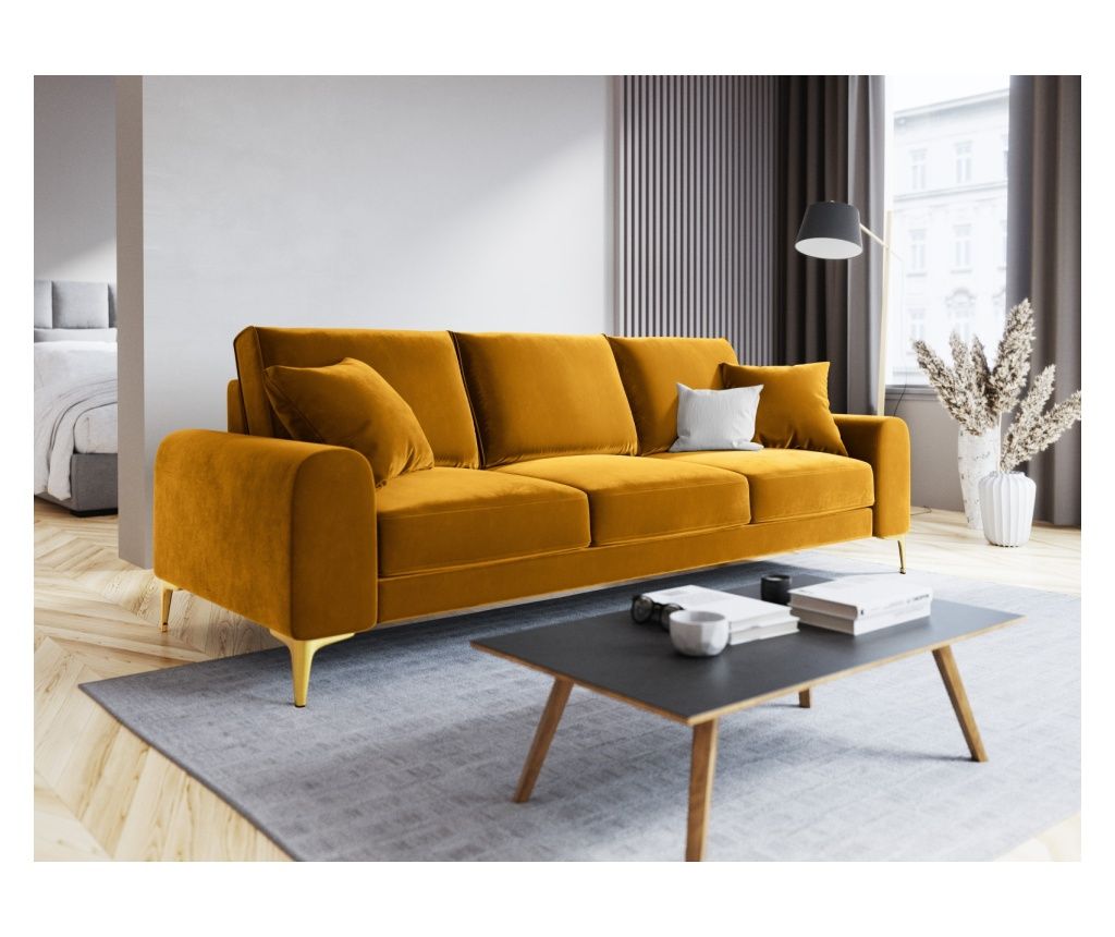 Háromszemélyes kanapé Mazzini 840422, sárga, 90x102x222 cm