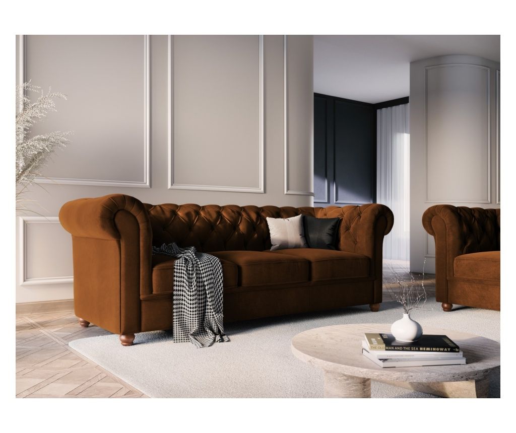 Windsor & Co Phoebe Καφέ Τριθέσιος Καναπές