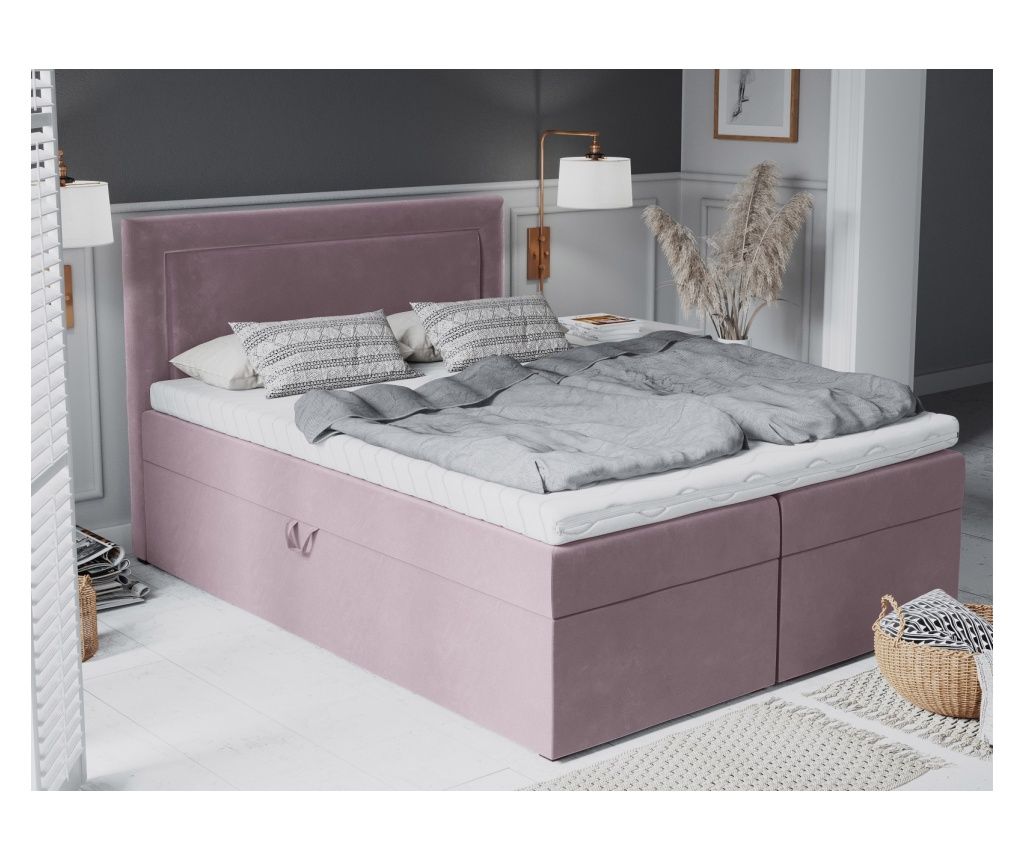 Κρεβάτι Boxspring Mazzini 841676, Yucca, μωβ, επιφάνεια ύπνου 140x200 εκ.