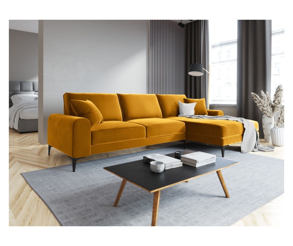Corner Sofa Mazzini 840406, Madara, Yellow, 90x182x254 cm