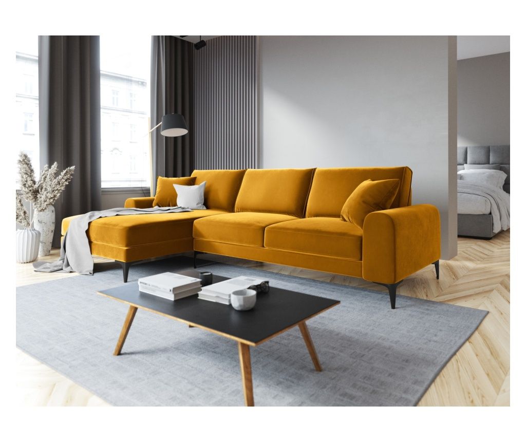 Corner Sofa Mazzini 840406, Madara, Yellow, 90x182x254 cm