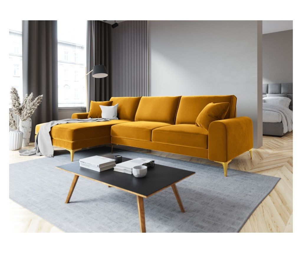 Corner Sofa Mazzini 840406, Madara, Yellow, 90x182x254 cm