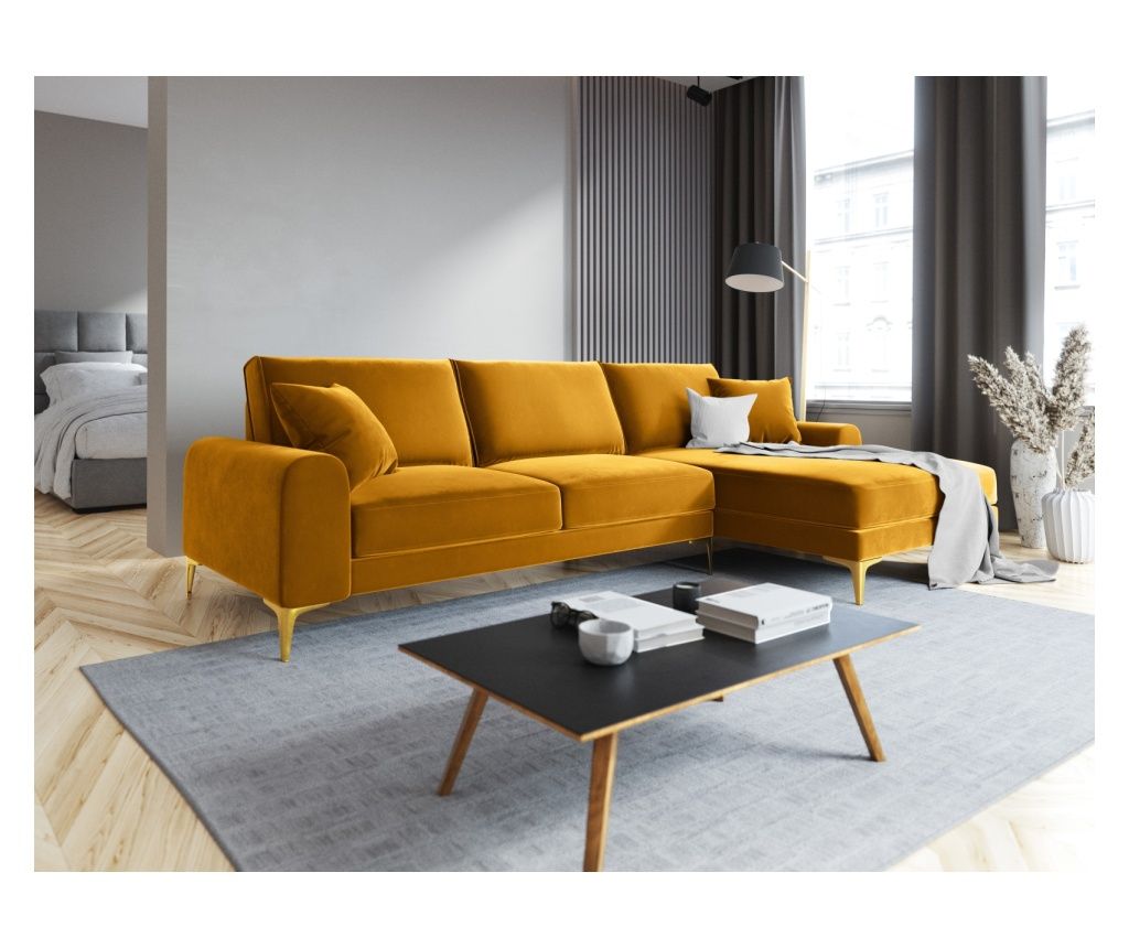 Corner Sofa Mazzini 840406, Madara, Yellow, 90x182x254 cm
