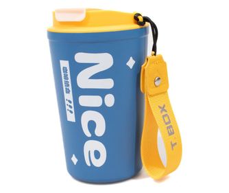 Cana termos pentru cafea, otel inoxidabil, 380ml, albastru cu galben