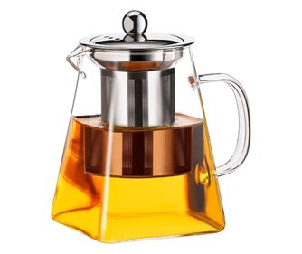 Infuzor ceai Pufo Exclusive din sticla cu filtru si capac metalic, 900 ml, transparent