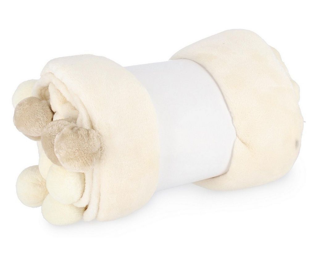 Fehér és barna pompomos poliészter takaró 150x200 cm