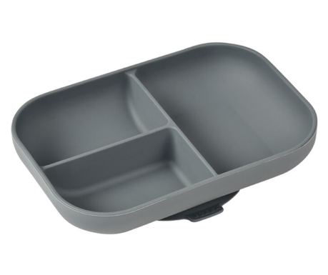 Farfurie compartimentata din silicon cu ventuza Beaba Mineral Grey