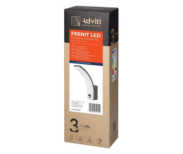 Φωτιστικό κήπου ADVITI Frenit AD-OP-6204GLPMR4, 20W, LED SMD, 2300lm, IP65, 4000K, αισθητήρας κίνησης και λυκόφωτος, dimmer, γκρ