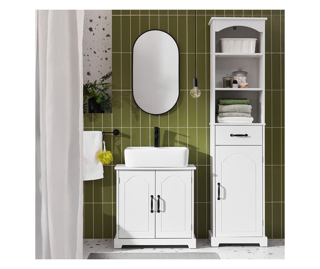 SoBuy BZR205-W 60 cm-es fürdőszobai mosdószekrény fehér színben. A helytakarékos, 60x30x60 cm méretű bútor nedvességálló MDF any - 2
