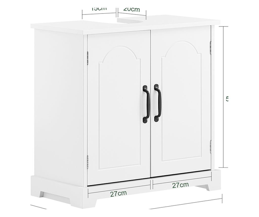 SoBuy BZR205-W 60 cm-es fürdőszobai mosdószekrény fehér színben. A helytakarékos, 60x30x60 cm méretű bútor nedvességálló MDF any - 3