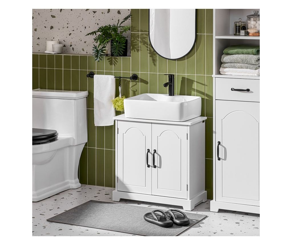 SoBuy BZR205-W 60 cm-es fürdőszobai mosdószekrény fehér színben. A helytakarékos, 60x30x60 cm méretű bútor nedvességálló MDF any - 4