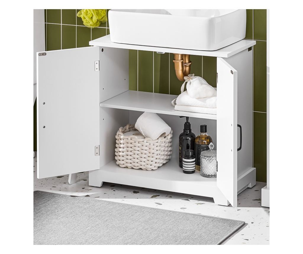 SoBuy BZR205-W 60 cm-es fürdőszobai mosdószekrény fehér színben. A helytakarékos, 60x30x60 cm méretű bútor nedvességálló MDF any - 5