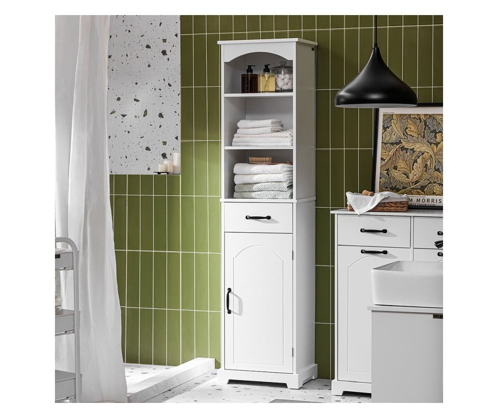 SoBuy BZR206-W 42 cm magas fürdőszobaszekrény - Helytakarékos kivitel, fiókkal és állítható polcokkal - Modern fehér, nedvességá - 2