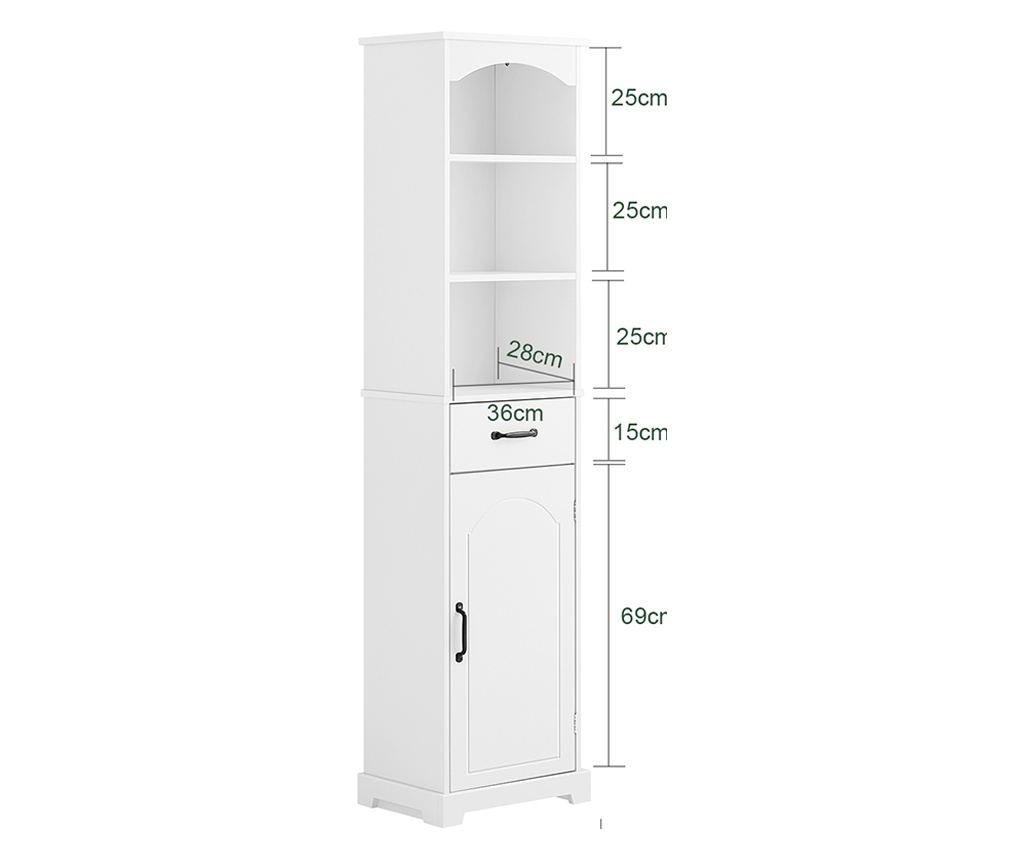 SoBuy BZR206-W 42 cm magas fürdőszobaszekrény - Helytakarékos kivitel, fiókkal és állítható polcokkal - Modern fehér, nedvességá - 3