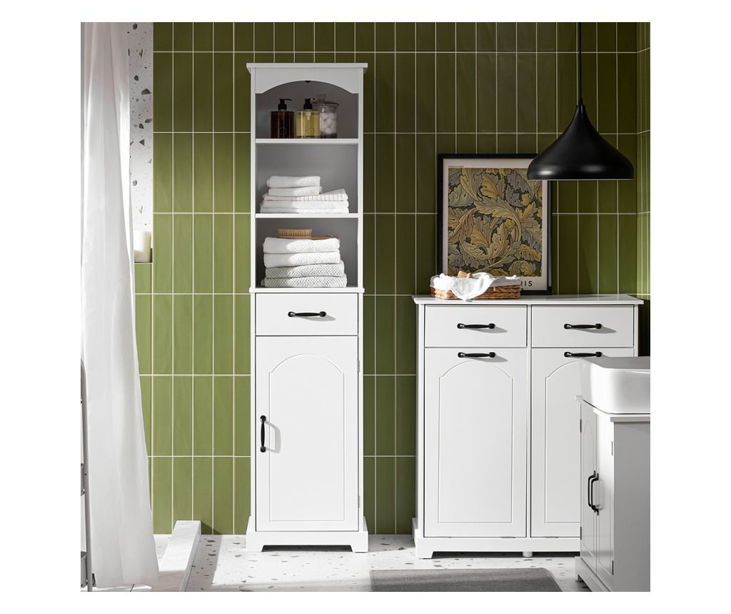 SoBuy BZR206-W 42 cm magas fürdőszobaszekrény - Helytakarékos kivitel, fiókkal és állítható polcokkal - Modern fehér, nedvességá - 4