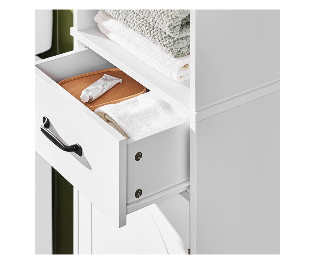 SoBuy BZR206-W 42 cm magas fürdőszobaszekrény - Helytakarékos kivitel, fiókkal és állítható polcokkal - Modern fehér, nedvességá - 6