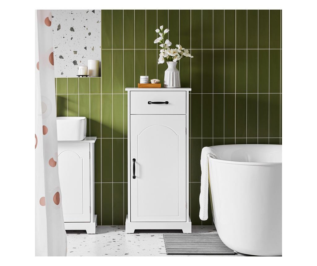 SoBuy BZR207-W Helytakarékos fürdőszobaszekrény fehér színben, 42x30x93 cm. Ez a keskeny, vízálló szekrény a praktikusságot szol - 4