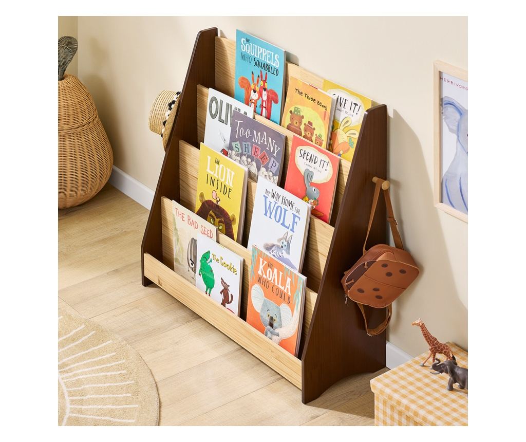 SoBuy KMB32-N Gyermek Montessori könyvespolc, 4 rekesz és 2 kampó kiegészítőkkel
A praktikus, természetes faanyagú (91x30x89 cm) - 6