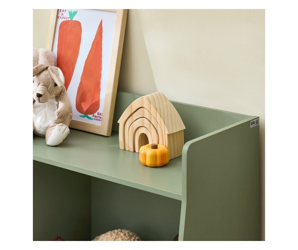 SoBuy KMB55-K-GR Gyermek Montessori könyvespolc - 5 rekeszes nyitott játék- és tárolópólc - Zöld padlós állvány gyerekszobába - - 9