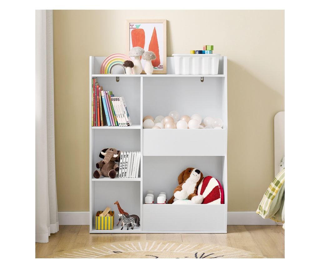 SoBuy KMB55-K-W Gyermekeknek készült Montessori könyvespolc és játékpolc - 5 rekeszes, fehér padlós modell - 80x34x104 cm

Ez a - 4