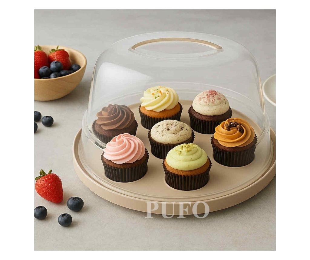 Kerek tálalótál 2 az 1-ben Pufo Cookies átlátszó fedéllel torták, sütemények, muffinok tálalásához, Ø 28 cm - 2