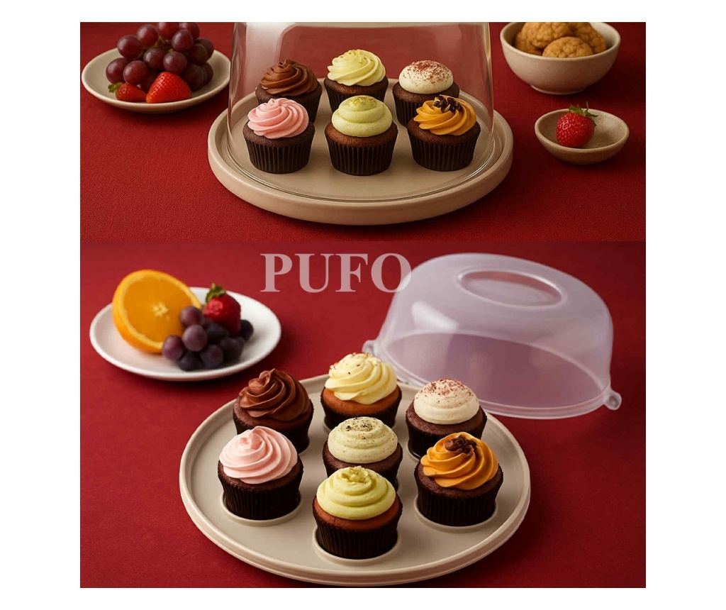 Kerek tálalótál 2 az 1-ben Pufo Cookies átlátszó fedéllel torták, sütemények, muffinok tálalásához, Ø 28 cm - 5