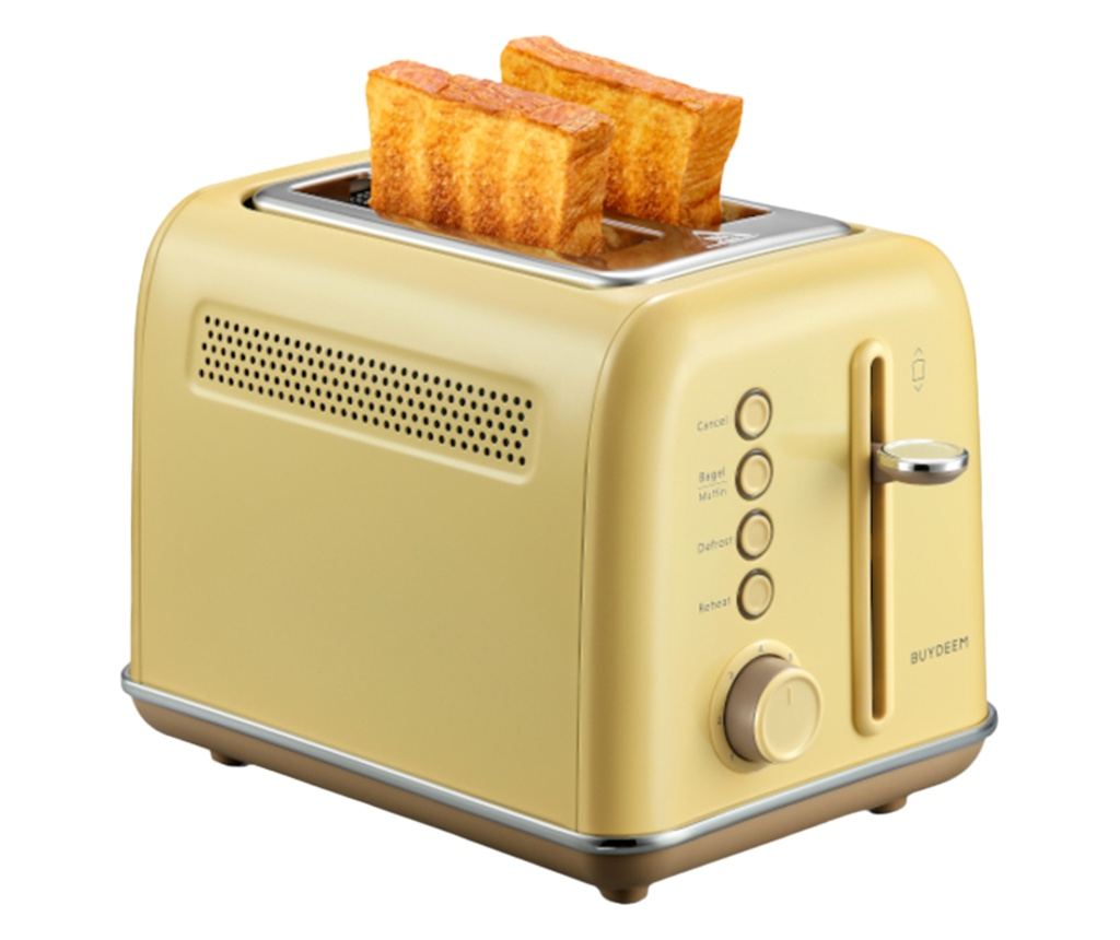 BUYDEEM DT620E kenyérpirító, 900W, 2 szeletes, 7 automatikus program és pirítási fokozat, LED kijelzők, morzsatálca, sárga - 2