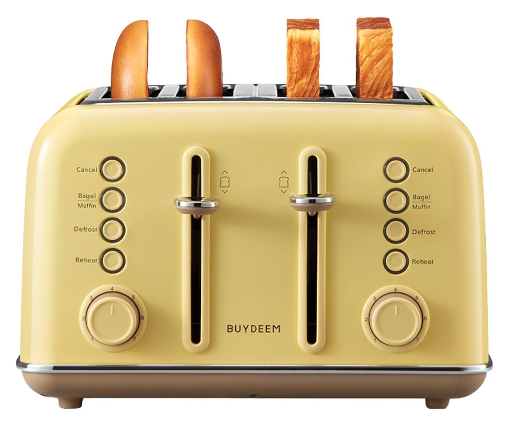 BUYDEEM DT640E Retro 4-szeletes kenyérpirító, 1800W, 4 rekesz, 7 program, 7 pirítási szint, LED kijelzők, morzsatálcák - 4