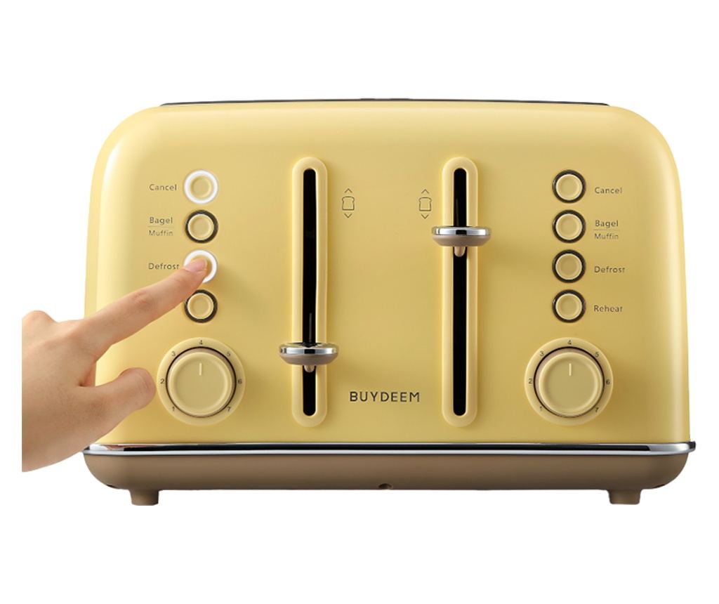BUYDEEM DT640E Retro 4-szeletes kenyérpirító, 1800W, 4 rekesz, 7 program, 7 pirítási szint, LED kijelzők, morzsatálcák - 5