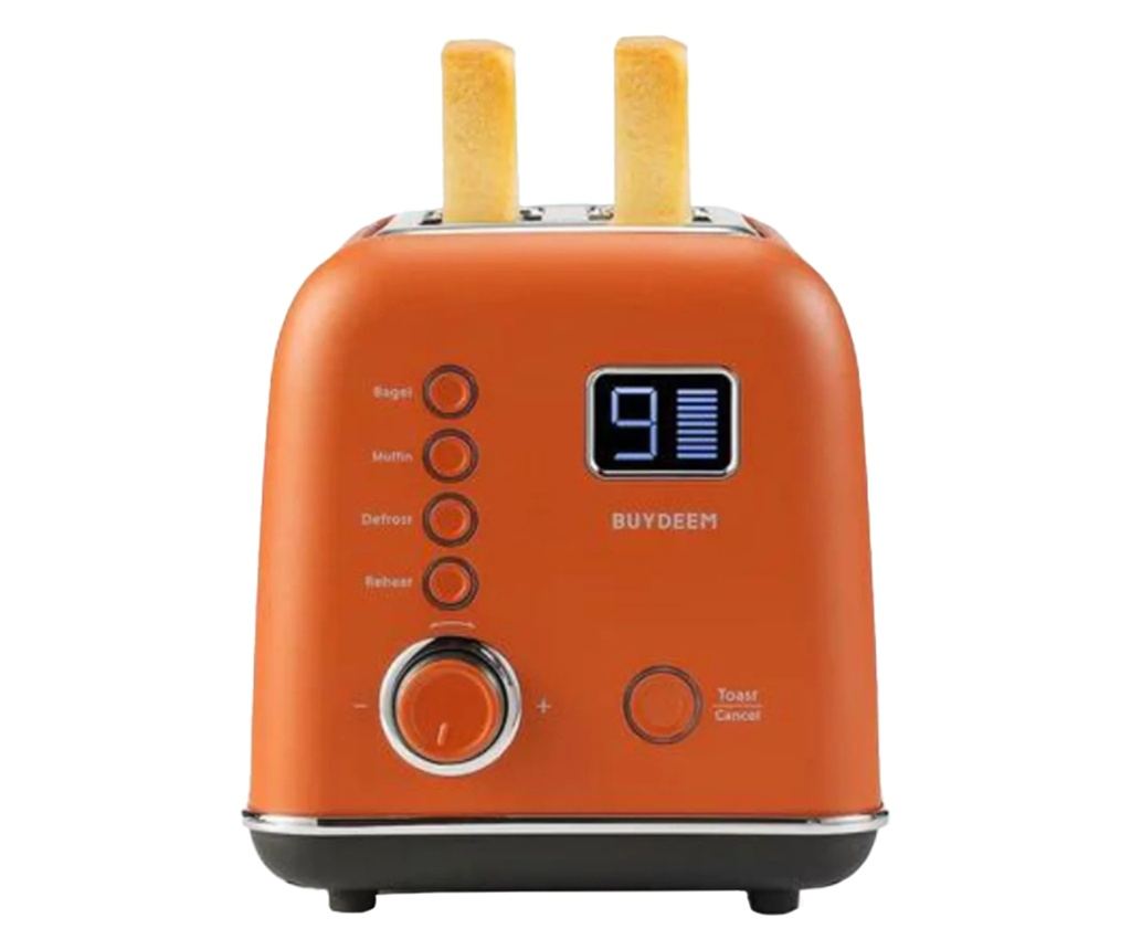 BUYDEEM DT730E Retro Kenyérpirító, 900W, 2 Szelet, 9 Automata Program, 9 Pirítási Szint, Rozsdamentes Acél Ház, LCD Kijelző, LED - 4
