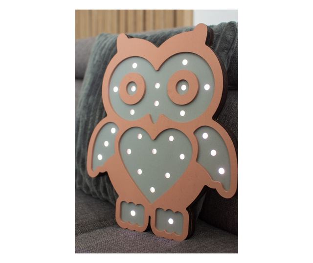 Lampa Personalizabila, HandyHands, din lemn Bufnita Vesela - 18 L x 21 H (cm)