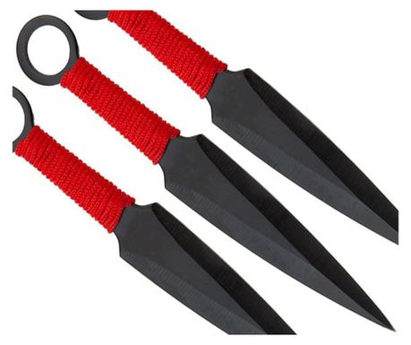 Set trei cuțite de aruncat IdeallStore®, Ninja Way, oțel inoxidabil, negru, 17 cm, teaca inclusă