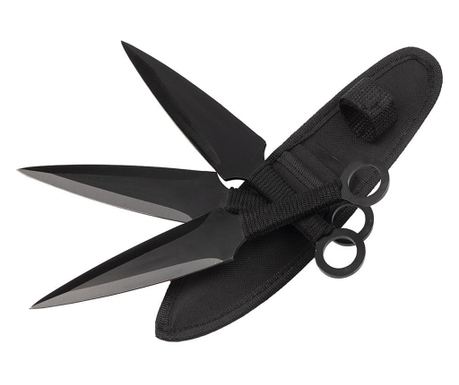 Set od 3 bacane noževe DEPOX®, Giant Kunai, 23 cm, crni, s futrolom
