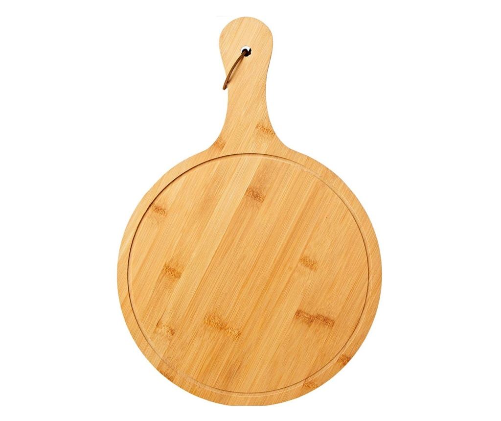 Nagy kerek Pufo bambusz fa tálaló tál fogantyúval, 50 cm, barna - 2