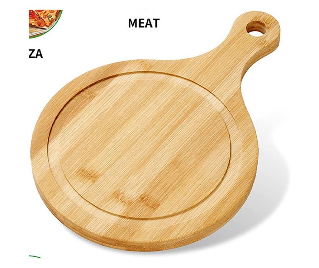 Nagy kerek Pufo bambusz fa tálaló tál fogantyúval, 50 cm, barna - 3