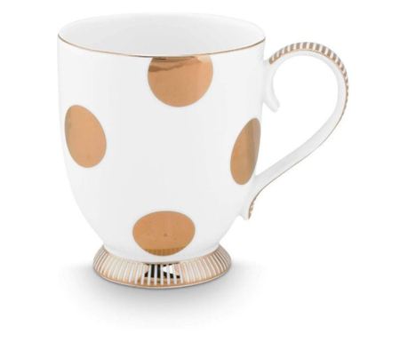 Set 2 căni din porțelan, Pip Studio, Dot Delight White-Gold, 350ml, colecția Dot Delight