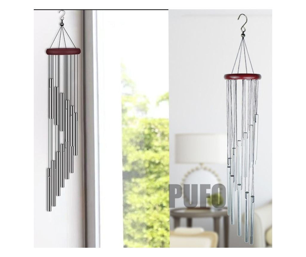 Szélcsengő 12 mini ezüst fém hangcsővel otthonra vagy kertre, Feng-Shui modell - 4