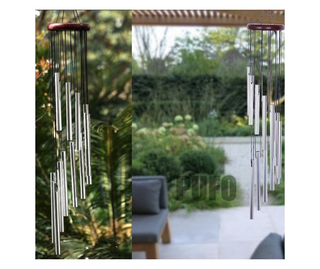 Szélcsengő 12 mini ezüst fém hangcsővel otthonra vagy kertre, Feng-Shui modell - 5